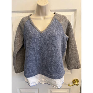 Armani Exchange grey and blue raglan sleeve v-neck sweatshirt white layer Size S